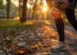 Jogger Läufer mit Knieproblemen, sichtbare Knohen und Schmerzen, KI gneeriert