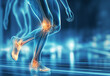 Jogger Läufer mit Knie Probleme, sichtbar durchscheinend Arthrose Knorpelschaden, KI generiert