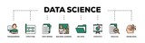 Fototapeta Psy - Data science infographic icon flow process which consists of data, classification, analyze, statistics, solving, decision and knowledge icon live stroke and easy to edit 