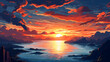 illustration style sunset view