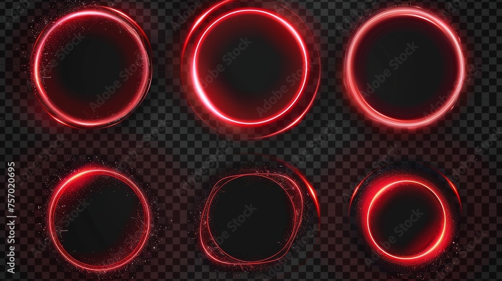 An illustrated set of red circle frames isolated on a transparent ...