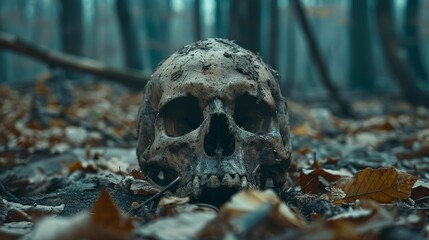 a skull in the woods