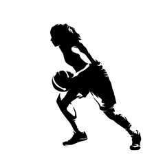 Poster - Woman playing basketball, isolated vector silhouette. Female team sport