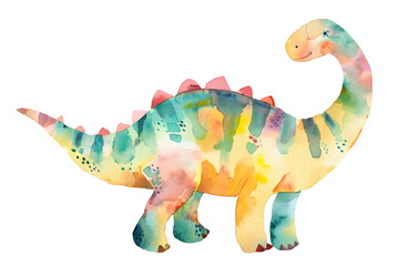 Wall Mural - Little dinosaur watercolor illustration Isolated on white background