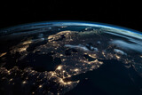 Fototapeta Natura - Earth Globe Viewed From Space Where You Can See The Lights Of The Countries - Generative AI