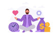 Work life balance, Businessman Meditation concept. Flat Vector illustrations set for banner, website, landing page, flyer.