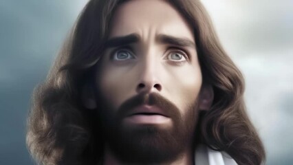 Sticker - portrait of jesus christ against the sky, christian god, religion, Generative AI,