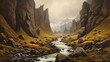 Convey the hidden drama of Rainbow Canyon with a focus on dark white and brown, employing a color field painter's perspective