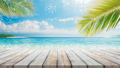 Wall Mural - Seascape & Palm Leaves Tabletop Display