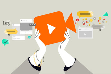 Wall Mural - business concept illustration. vector illustration of video marketing, social media, multimedia, mov