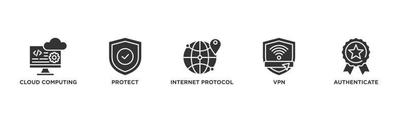 IPsec banner web icon vector illustration concept for internet and protection network security with icon of cloud computing, protect, internet protocol, vpn, and authenticate