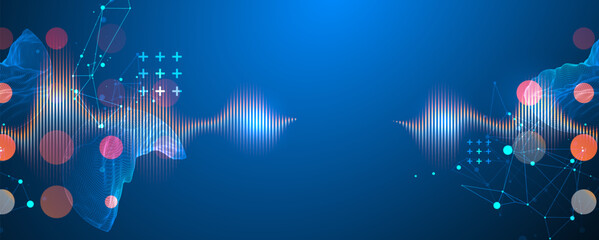 Poster - Modern science technology abstract background using circle shapes. Wireframe spot surface illustration.  Vector