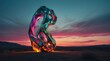 Dusk Glow Luminous Abstract Sculpture Radiating Amidst Natural Landscape