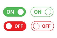 On Off Switch Buttons Icon Set. Power Toggle Vector Buttons For Web And App UI Designs. Slider Or Toggle. Green And Red