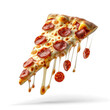 © Sim - piece of pepperoni pizza. Floating in the airon transparency background PNG