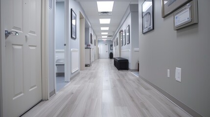 Hallway in a contemporary clinic with clean lines 