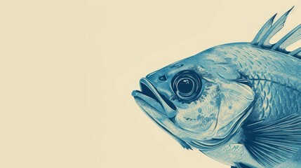 Wall Mural - Close up of fish on white background with filter effect retro vintage style