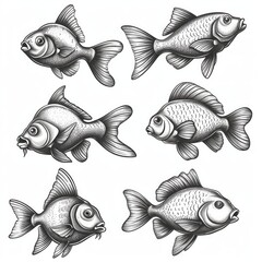 Wall Mural - Collection of colorful fish isolated on white background. Set of fish icons