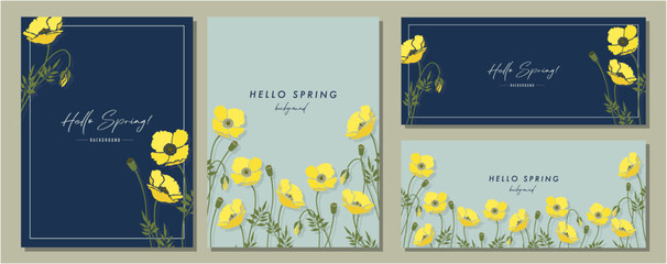 Wall Mural - ポピー　poppy　素材セット　フレーム　背景　ベクターイラスト　シンプル　おしゃれ
