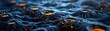 Digital Landscape of Glowing Organic Shapes and Lines Echoing Sea Waves on a Dark Blue Background