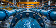 Blue pipelines in factory
