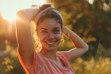 Poster - Happy young woman is ready for exercising. Healthy lifestyle