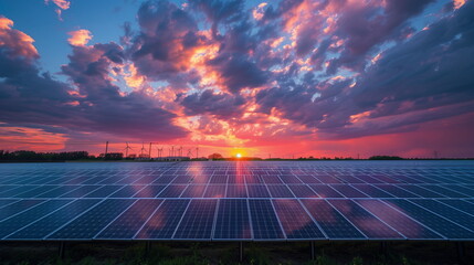 solar cell roof with the light of sunset background