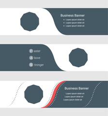 Wall Mural - Set of blue grey banner, horizontal business banner templates. Banners with template for text and decagon symbol. Classic and modern style. Vector illustration on grey background