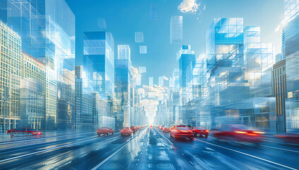 Wall Mural - dynamic city road at night, highlighting the speed and connectivity of urban transportation with blu