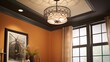 Create a statement ceiling with unique lighting fixtures like a chandelier or pendant lights