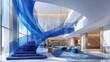 Constructing a staircase in shades of vibrant cobalt blue, reminiscent of a clear summer sky, to infuse the  