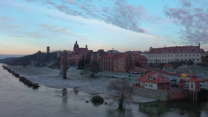 Wall Mural - Granaries of Grudziadz city by the Vistula river at snowy winter. Poland