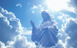 Huge sculpture of Jesus Christ in heaven among clouds.