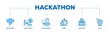 Hackathon infographic icon flow process which consists of brainstorm, development, programming, timing, speed, teamwork, and goal icon live stroke and easy to edit 