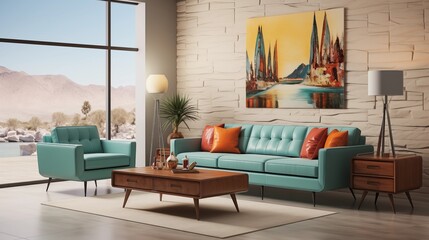 Wall Mural - Design a mid-century modern living room