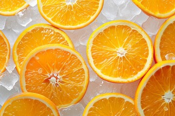 Wall Mural - Close-up of Sliced Oranges on Ice