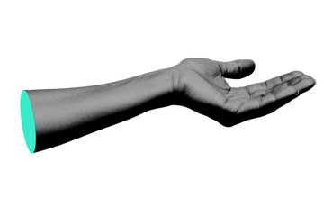 trendy hand gesture, abstract cutout hand halftone collage element for design montage