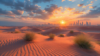 Wall Mural - Desert in dubai city background united arab emirates beautiful sky in the morning.