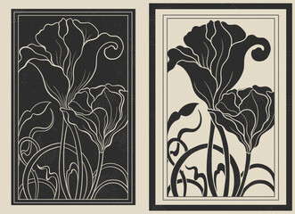 Wall Mural - Art nouveau style flower plant motif template. 1920-1930 years vintage design. Symbol motif art deco design.