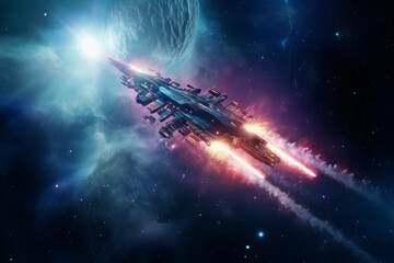 Wall Mural - futuristic spacecraft soaring through a colorful nebula