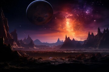 Wall Mural - exoplanet in a binary star system with colorful nebula