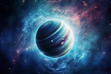 Wall Mural - a gas giant planet with swirling nebula and intricate cloud formations, adorned with massive rings.