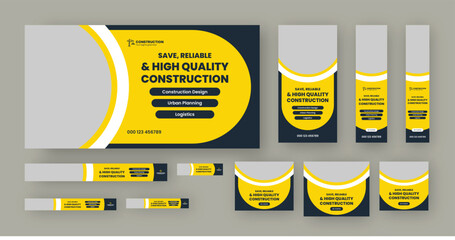 Wall Mural - Construction Google Ads banner Design, Editable vector Post Template, Set Of Web Banners