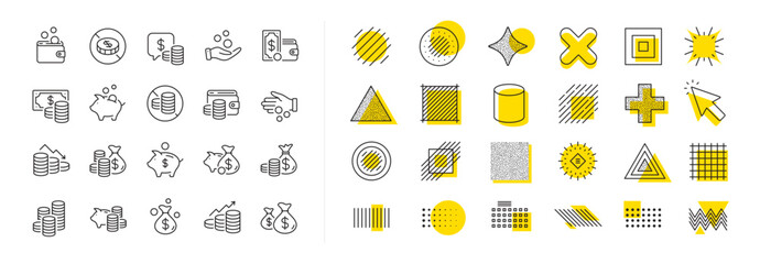 Wall Mural - cash money, donation coins, give tips icons. design shape elements. coins line icons. piggy bank, bu