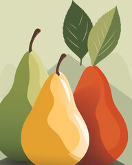 digital illustration poster with pears, modern flat style сreated with Generative Ai