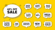 © blankstock - Offer speech bubble icons. Sale 60 percent off discount. Promotion price offer sign. Retail badge symbol. Sale chat offer. Speech bubble discount banner. Text box balloon. Vector