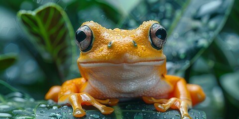 Wall Mural - Vibrant wild tree frog in tropical habitat.