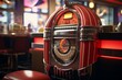 Vintage jukebox in a retro diner filled with classic vinyl records.