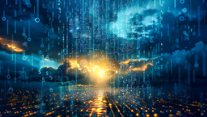 Wall Mural - abstract technology pattern, showcasing digital connections and futuristic network designs in blue