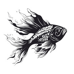 Poster - a jumping fish full body, simple, black and white сreated with Generative Ai